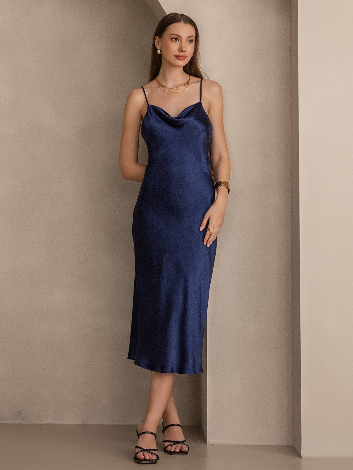 SERAPHINA - Langes Seidenkleid mit Spaghettiträgern für Damen