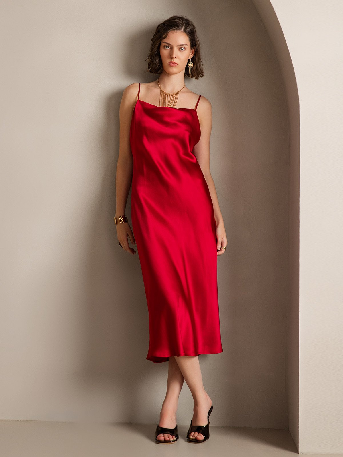 SERAPHINA - Langes Seidenkleid mit Spaghettiträgern für Damen