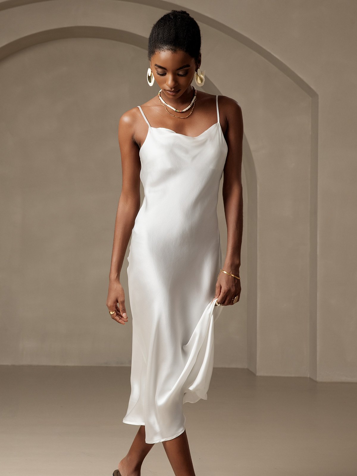 SERAPHINA - Langes Seidenkleid mit Spaghettiträgern für Damen
