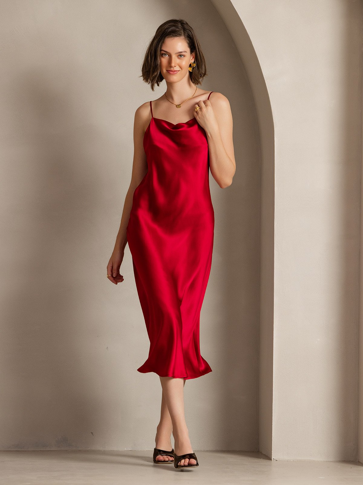SERAPHINA - Langes Seidenkleid mit Spaghettiträgern für Damen