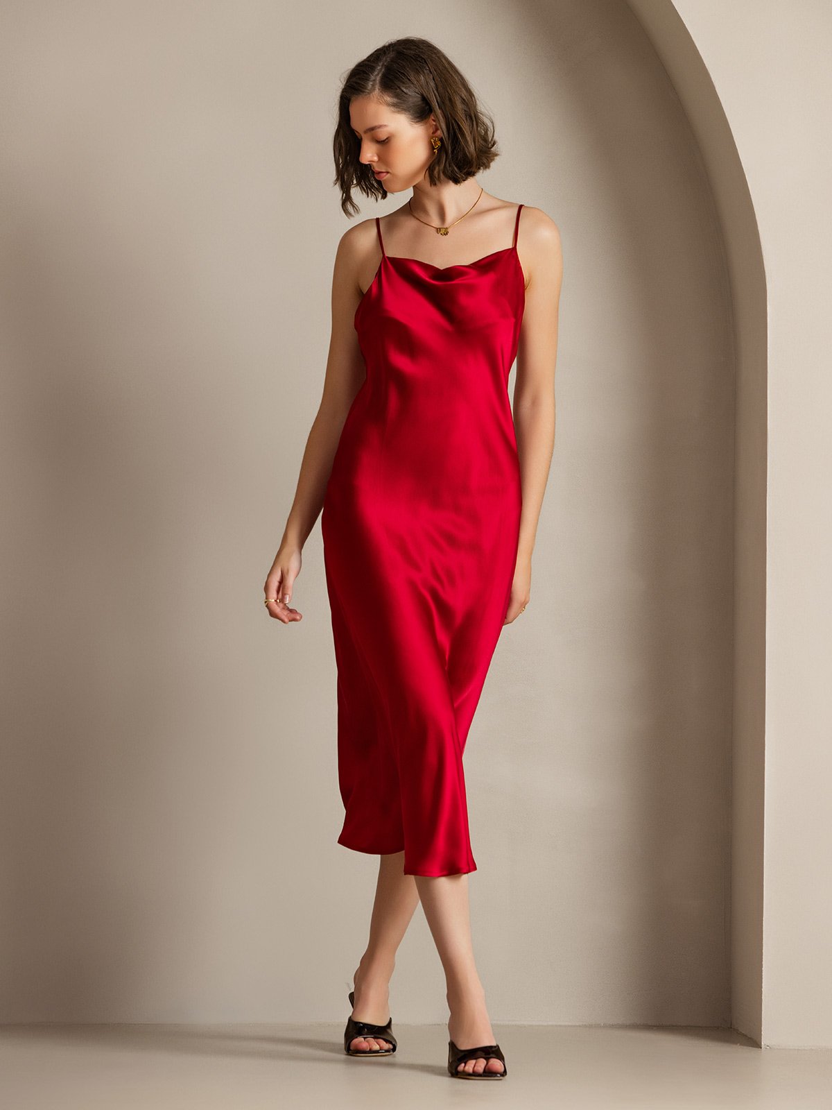 SERAPHINA - Langes Seidenkleid mit Spaghettiträgern für Damen