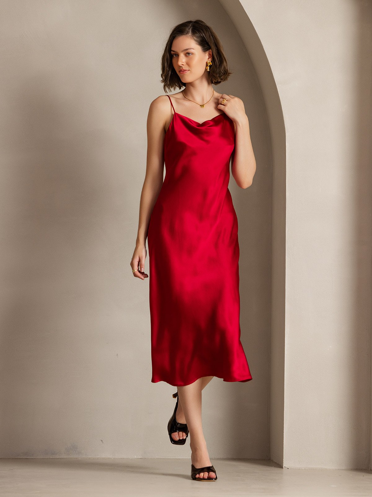 SERAPHINA - Langes Seidenkleid mit Spaghettiträgern für Damen