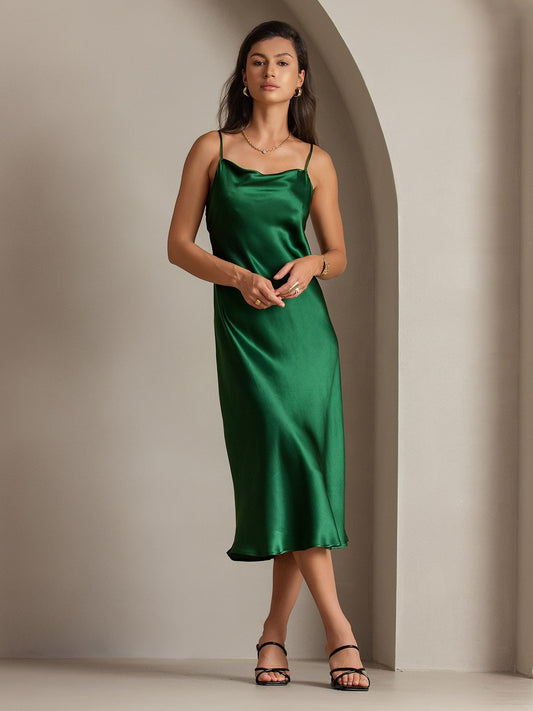 SERAPHINA - Langes Seidenkleid mit Spaghettiträgern für Damen